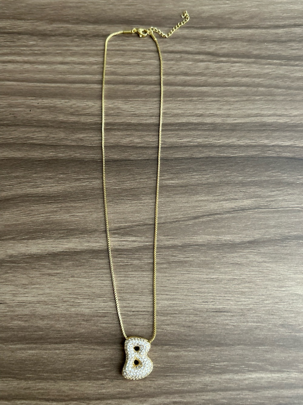 Gold Pave Initial B Necklace Q1224 - Picture 2 of 4